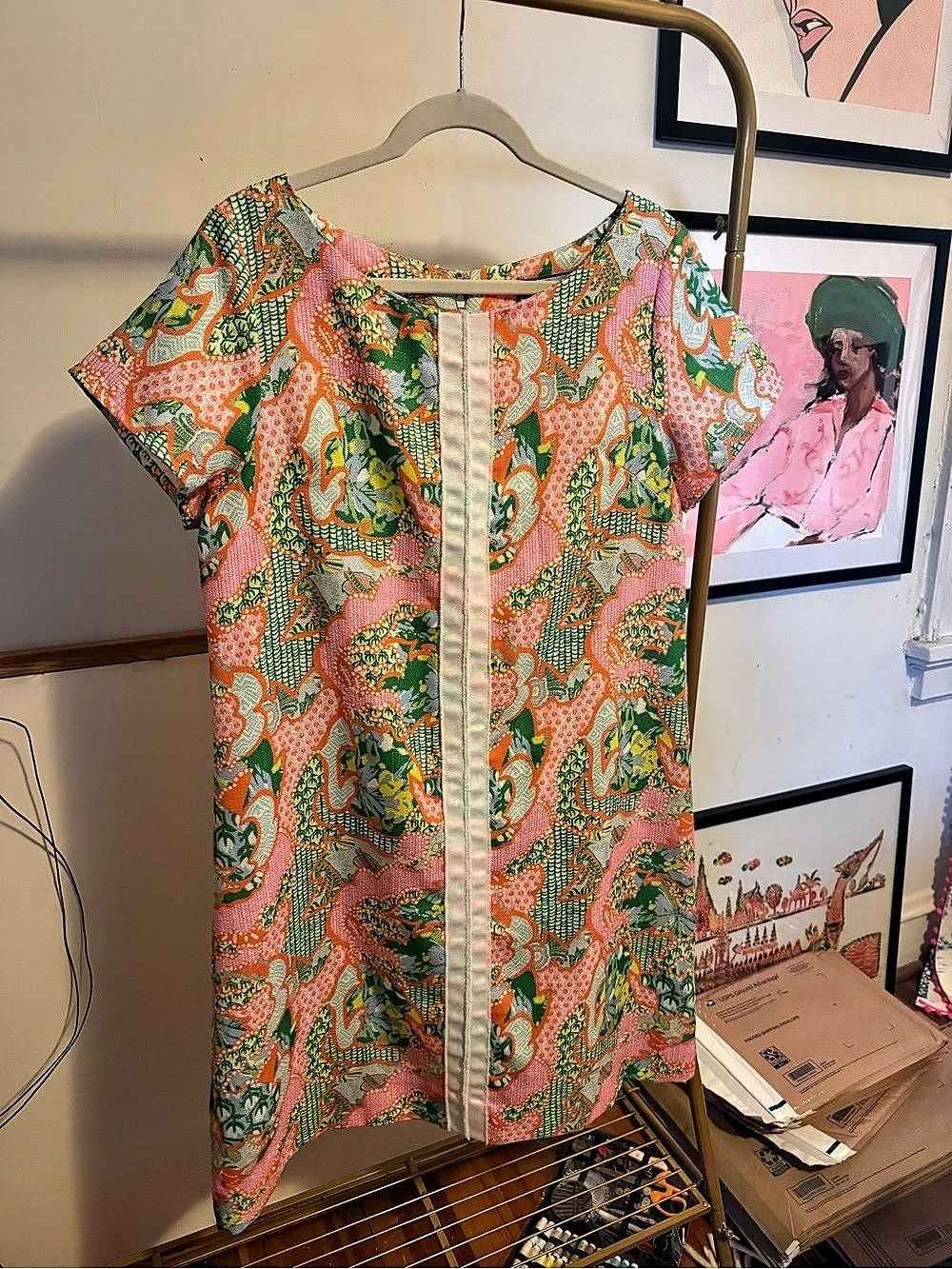CK Bradley Paisley Short Sleeve Blouse in Pink & Green Size XL